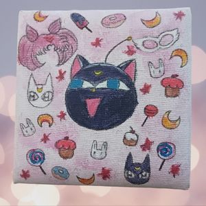 Original Sailor Moon Artwork Hand Painted Fan Art Canvas Chibiusa Luna P Kawaii